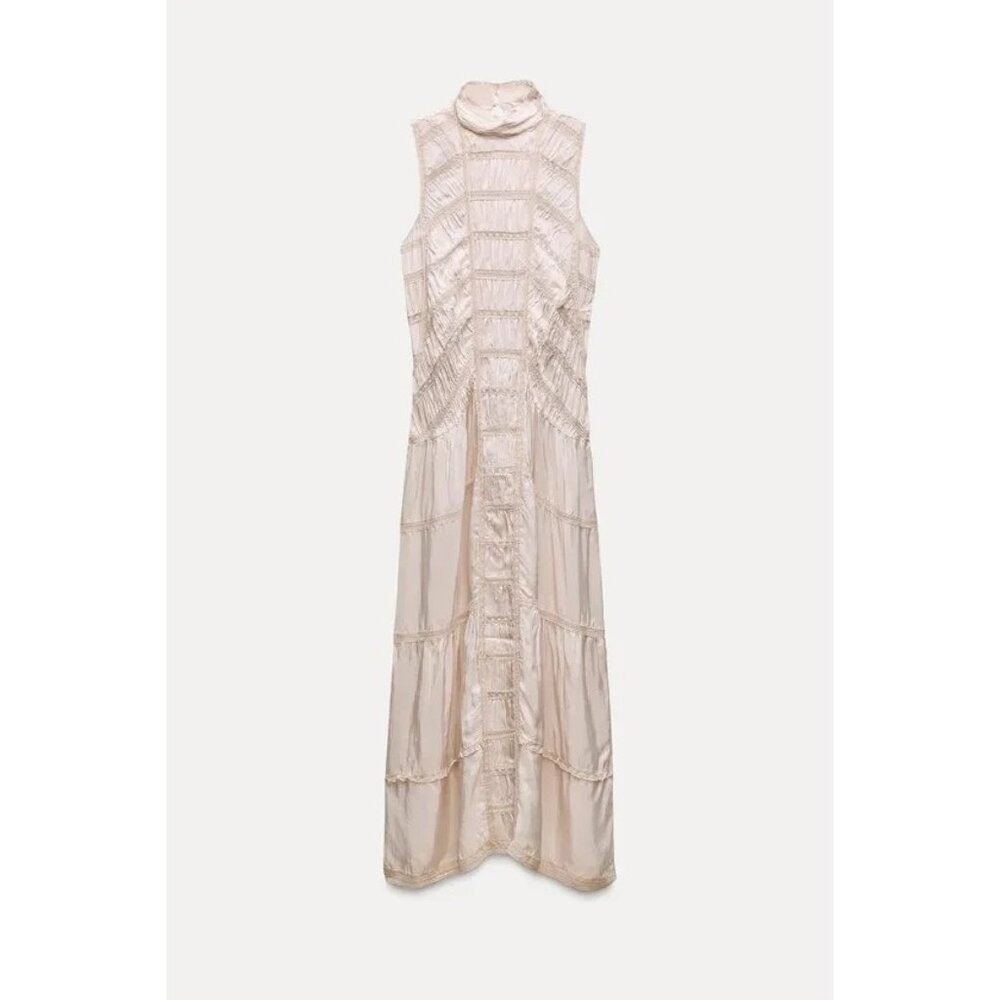 Zara ZW collection Womens Maxi Dress S Pink Lace Halter Crochet 6895/261 NWT - Picture 3 of 16